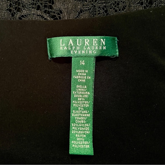 Ralph Lauren Evening Black Dress Size 14 Sleeveless Lace Back Stretch Ruched - Picture 15 of 15